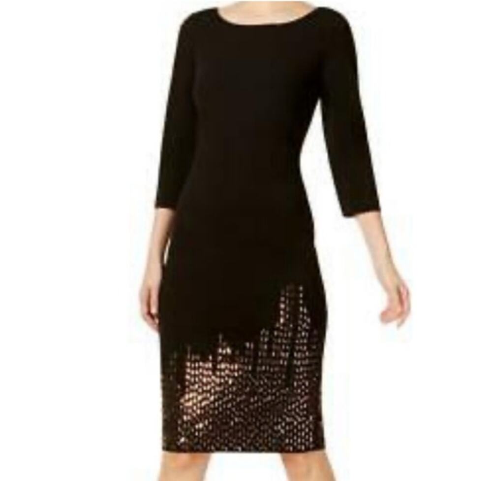 Calvin Klein Dress NWT Black Sheath Beaded Size 6 Stretch Cocktail Wedding